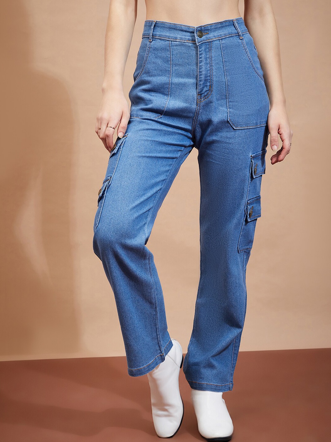 

River Of Design Jeans Women Straight Fit High-Rise Clean Look Stretchable Jeans, Blue