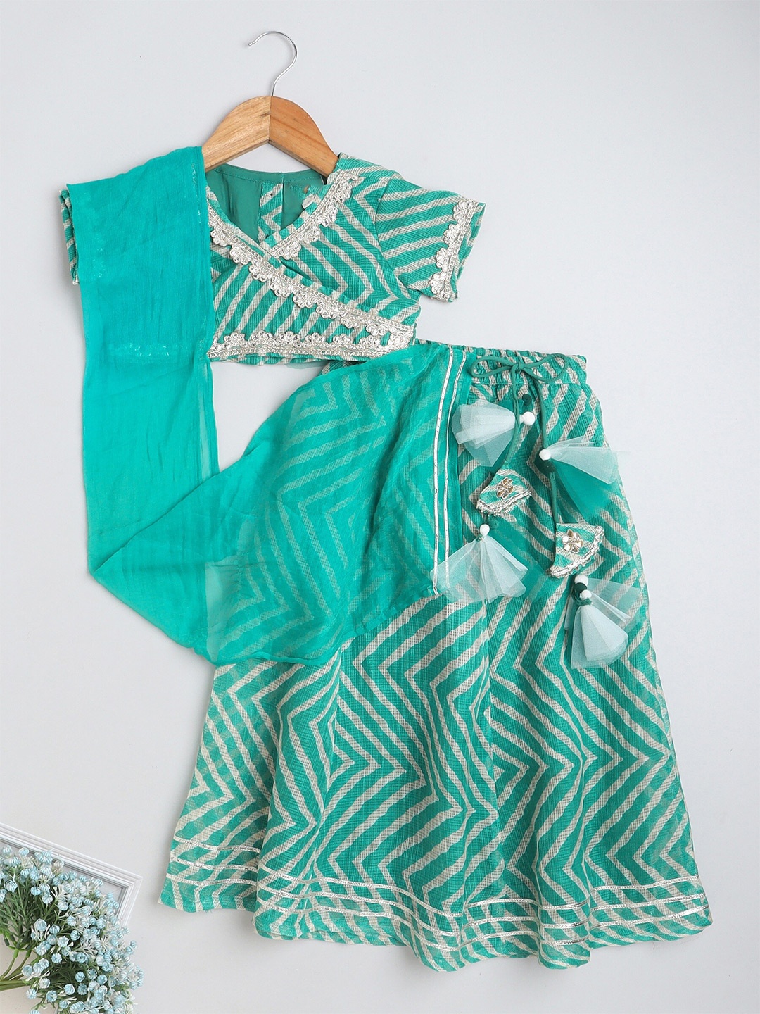 

The Magic Wand Girls Printed Gotta Patti Ready to Wear Lehenga & Blouse With Dupatta, Teal