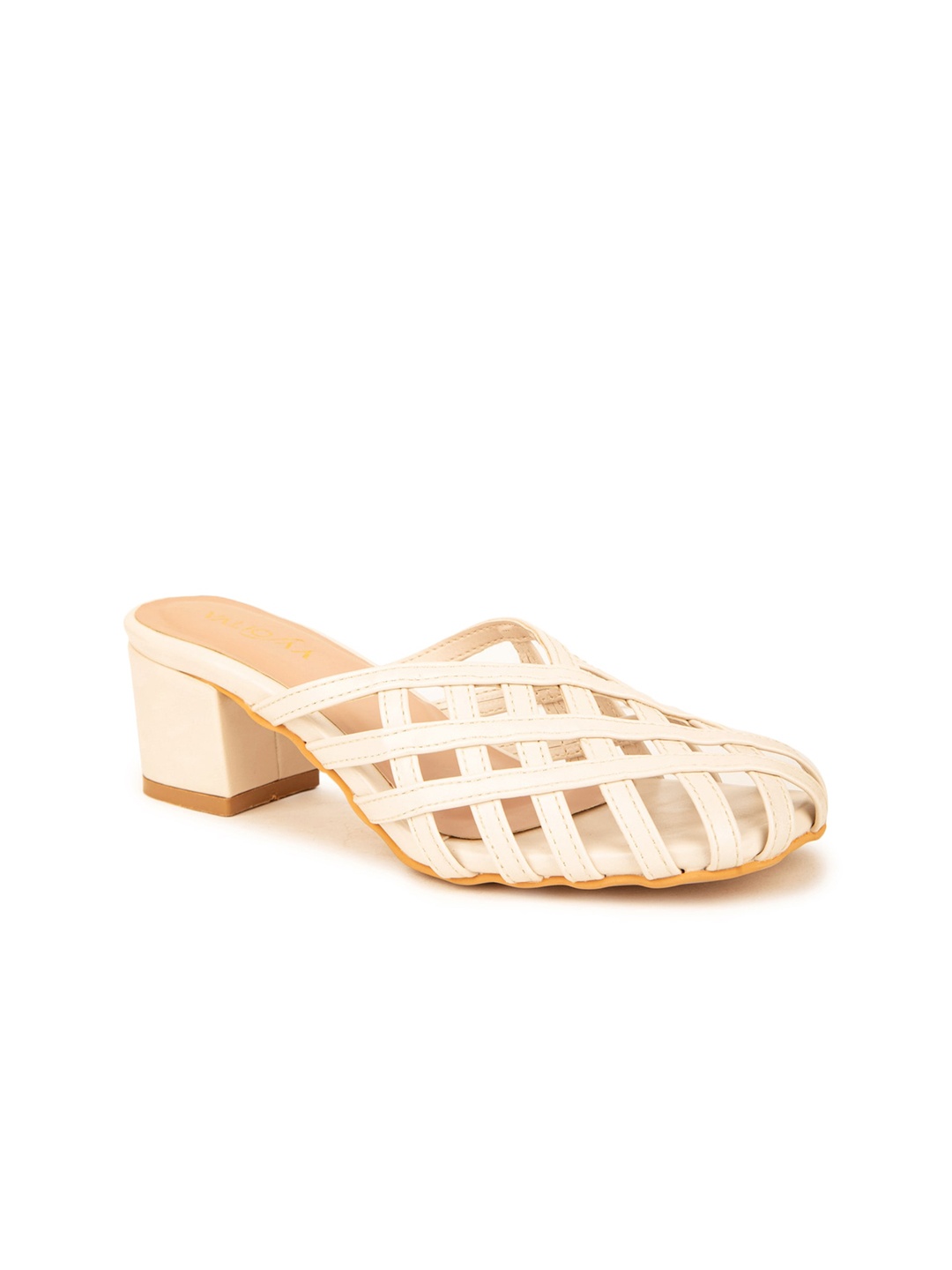 

VALIOSAA Round Toe Block Mules, Cream