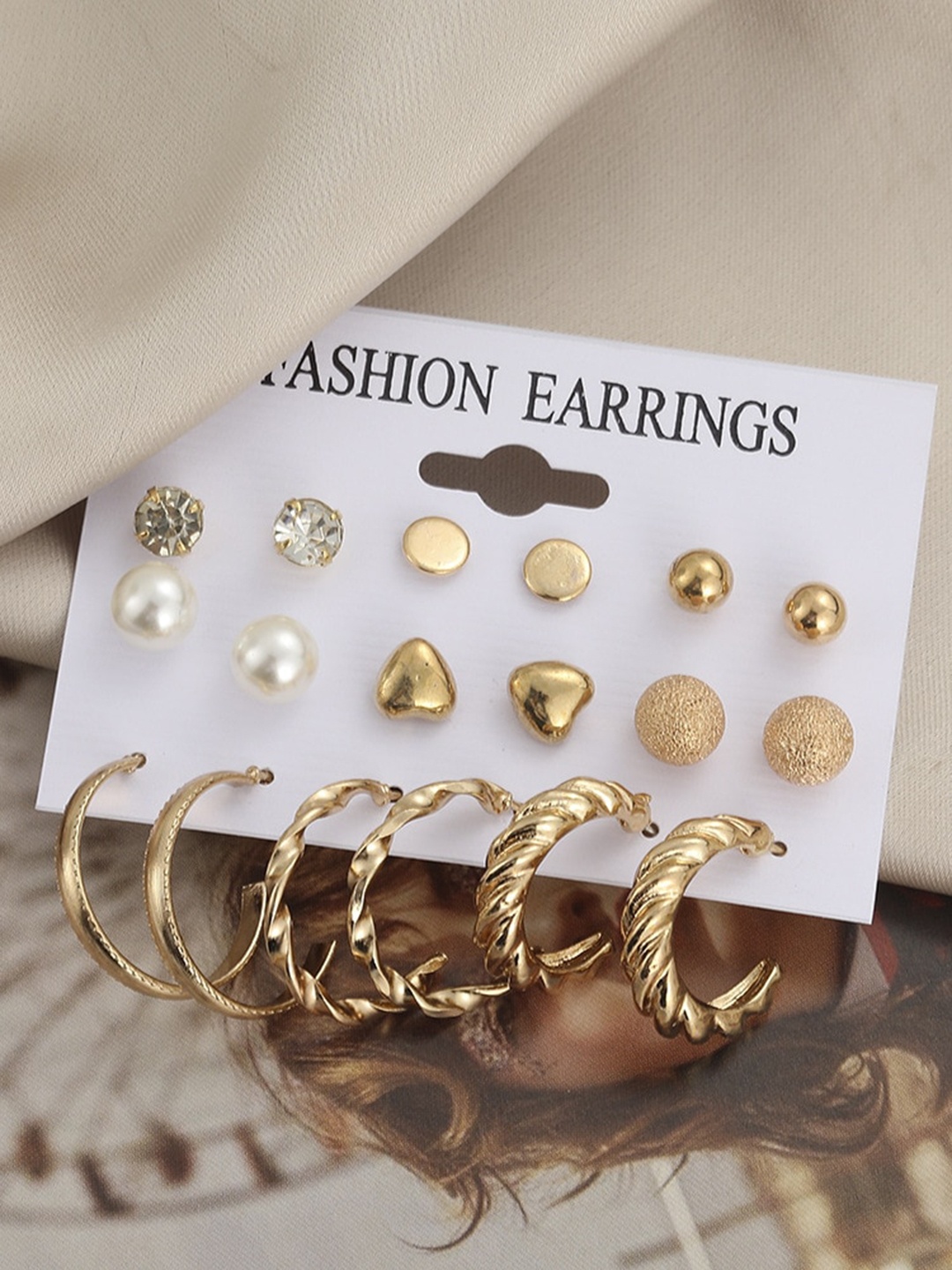 

KRYSTALZ Set Of 9 Gold-Plated Contemporary Earrings