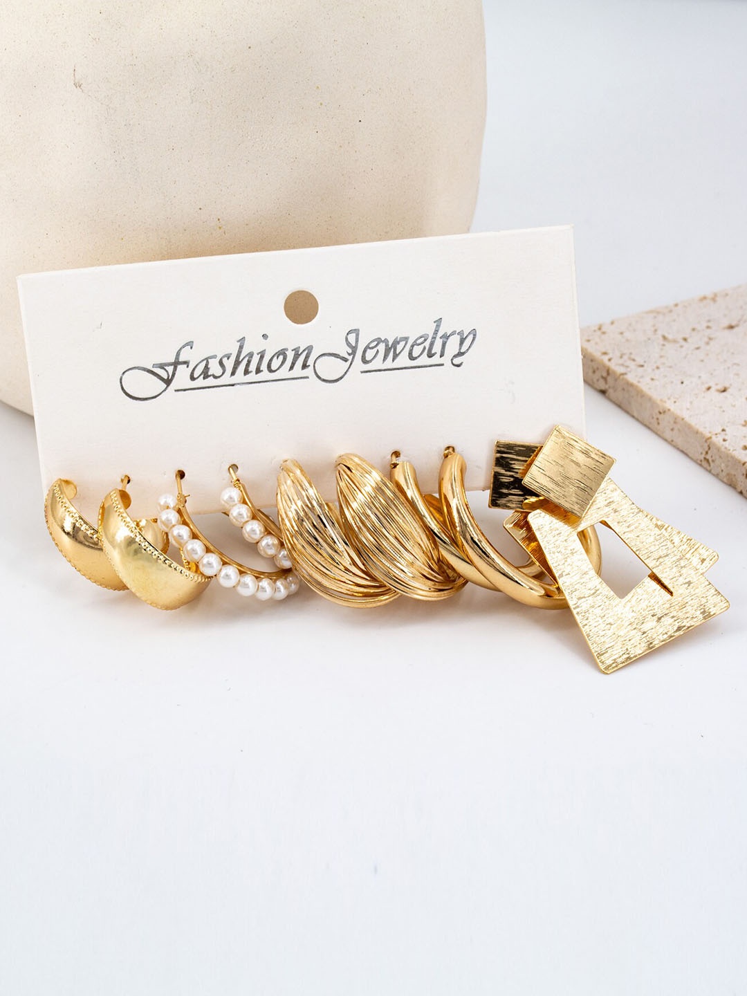 

KRYSTALZ Set Of 5 Gold-Plated Geometric Hoop Earrings