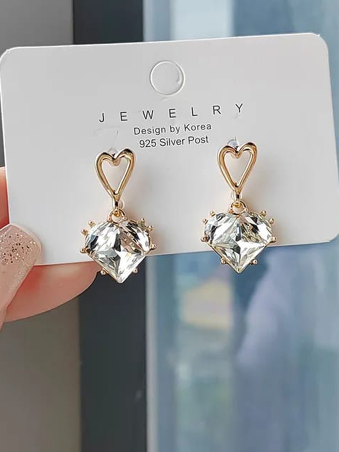 

KRYSTALZ Gold-Pated Diamond Shaped Drop Earrings