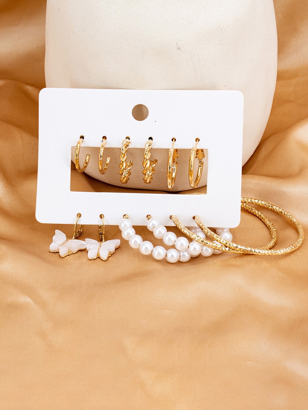 

KRYSTALZ Set Of 6 Gold-Plated Circular Hoop Earrings
