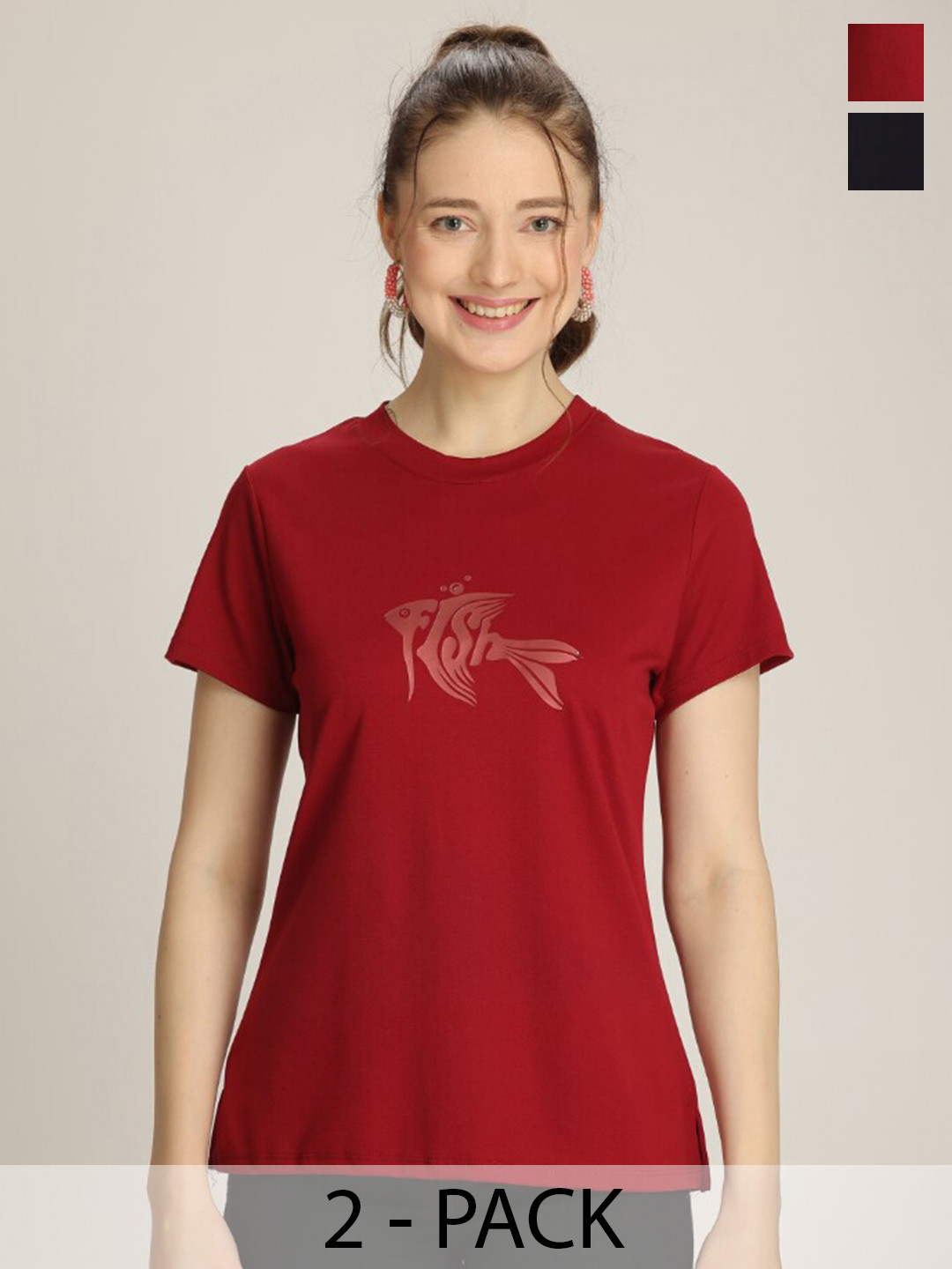 

TITTLI Pack Of 2 Graphic Printed Casual T-Shirts, Red