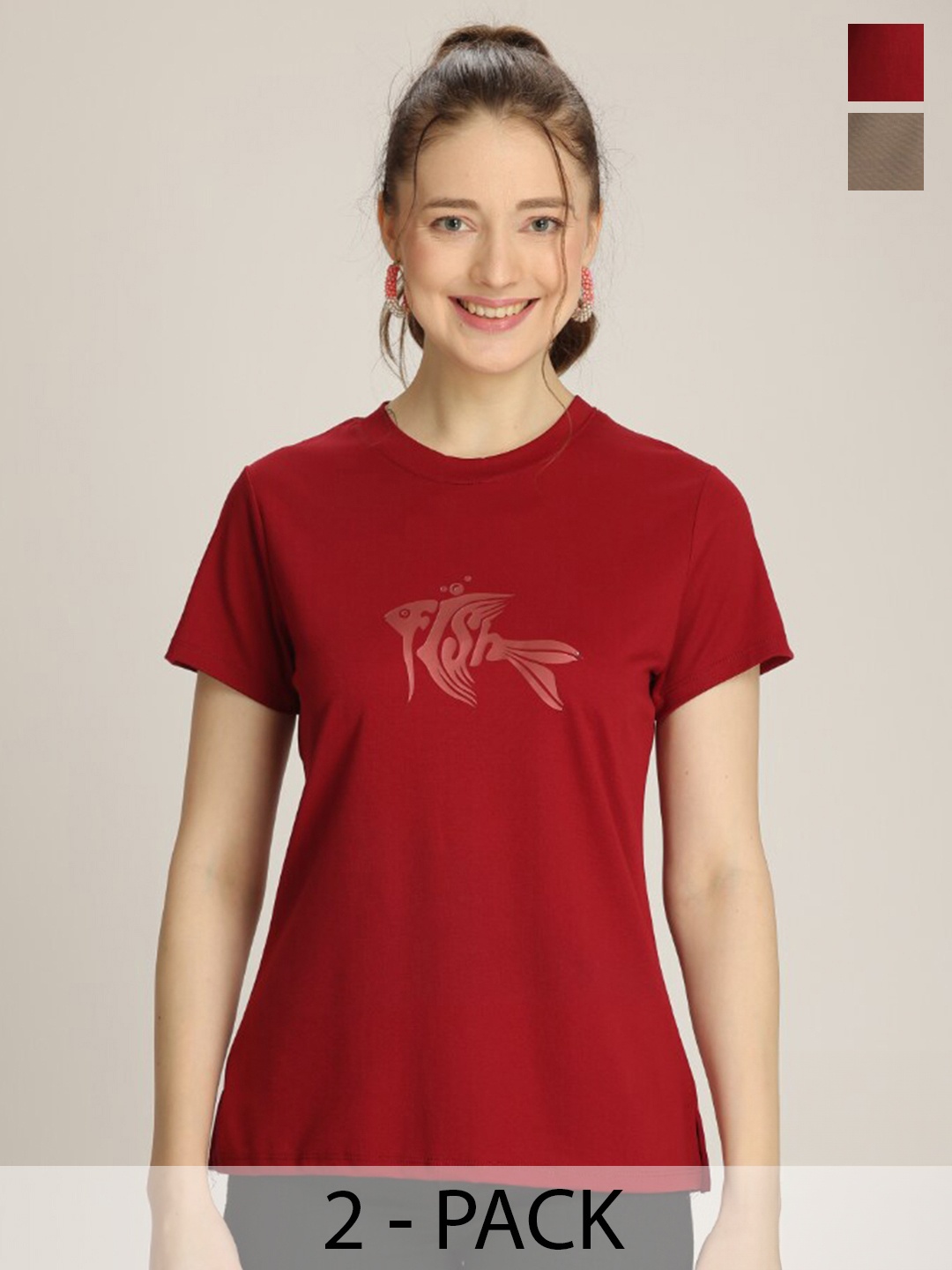

TITTLI Pack Of 2 Typography Printed T Shirts, Red