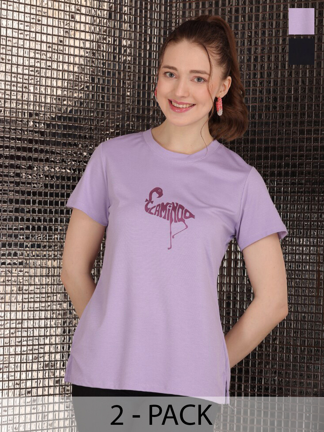 

TITTLI Pack Of 2 Typography Printed T Shirts, Lavender