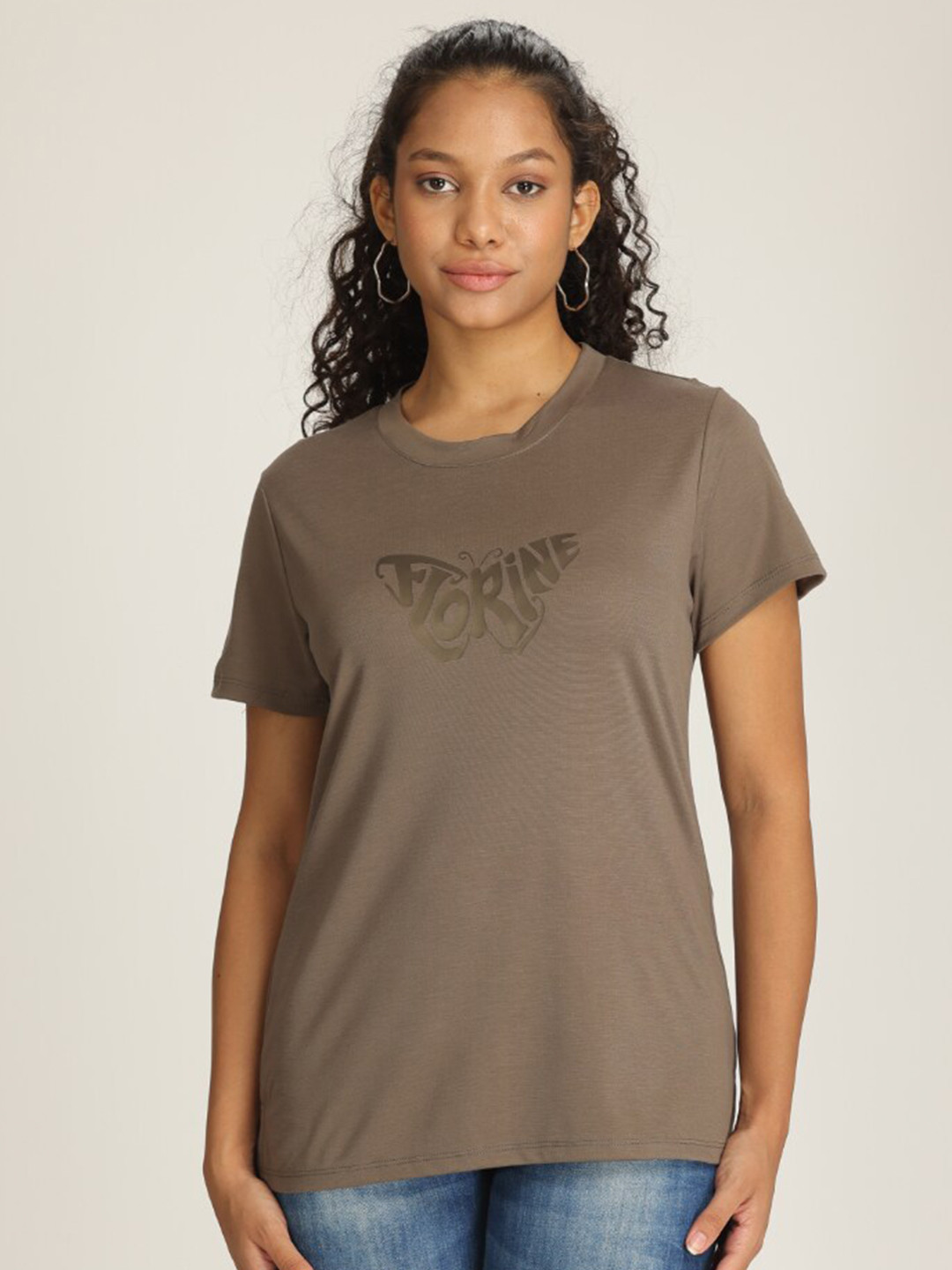 

TITTLI Typography Printed T Shirt, Olive