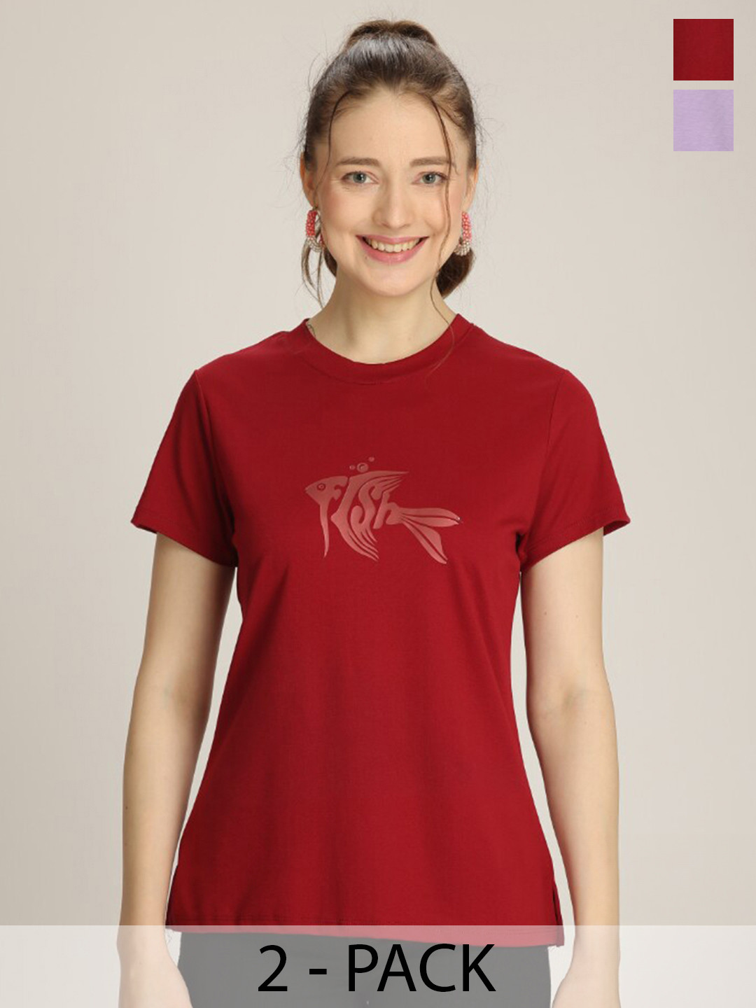 

TITTLI Pack Of 2 Abstract Printed Casual T-Shirts, Red