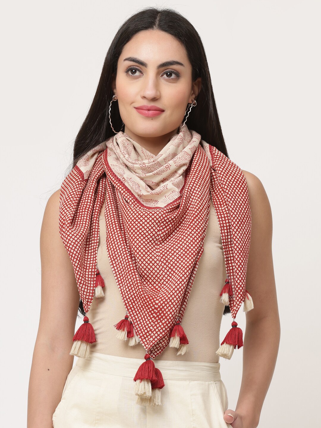 

SAVI Women Printed Cotton Scarf, Rust