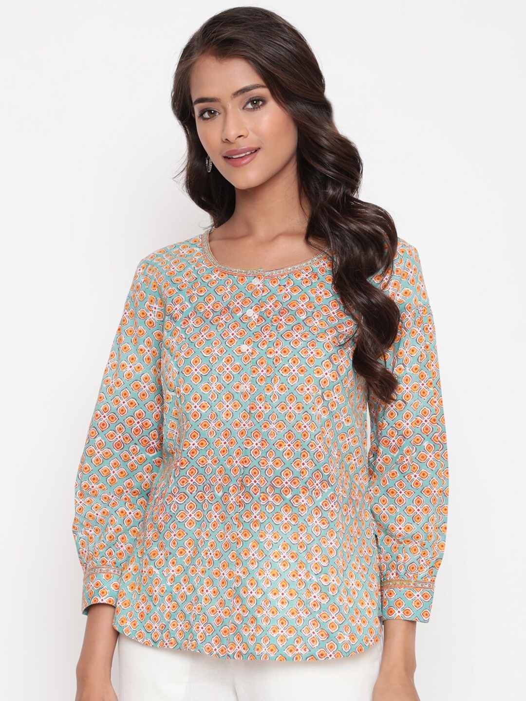 

SAVI Floral Printed Cotton Top, Peach
