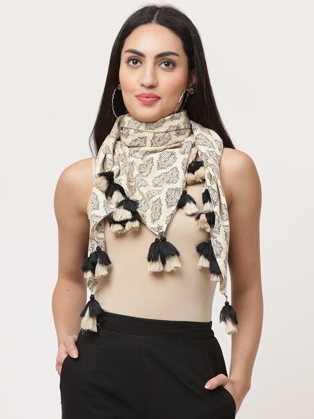 

SAVI Printed Cotton Scarf, Off white