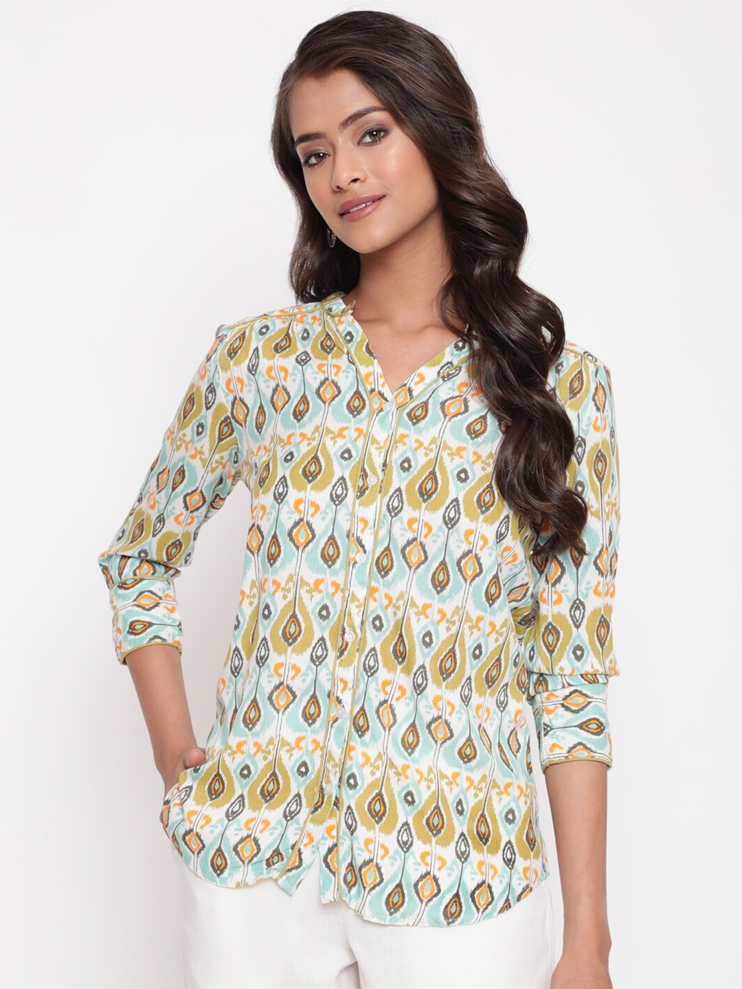 

SAVI Ethnic Motif Printed Top, White