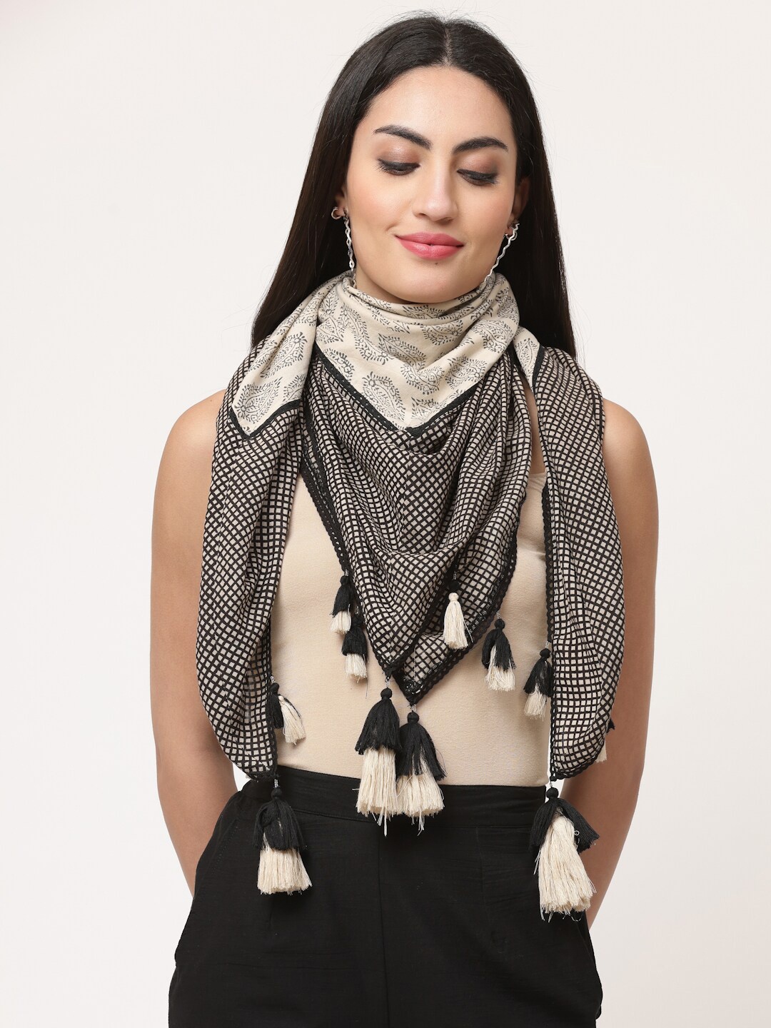 

SAVI Printed Cotton Scarf, Black