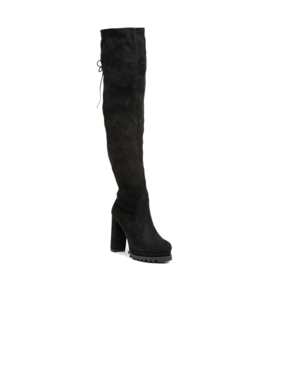 

Flat n Heels Women Platform Heeled High-Top Suede Slouchy Boots, Black