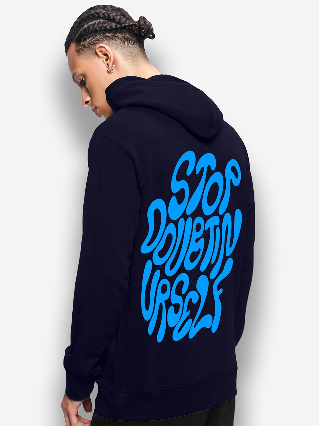 

FTX Typography Printed Hooded Long Sleeves Pullover Sweatshirt, Navy blue