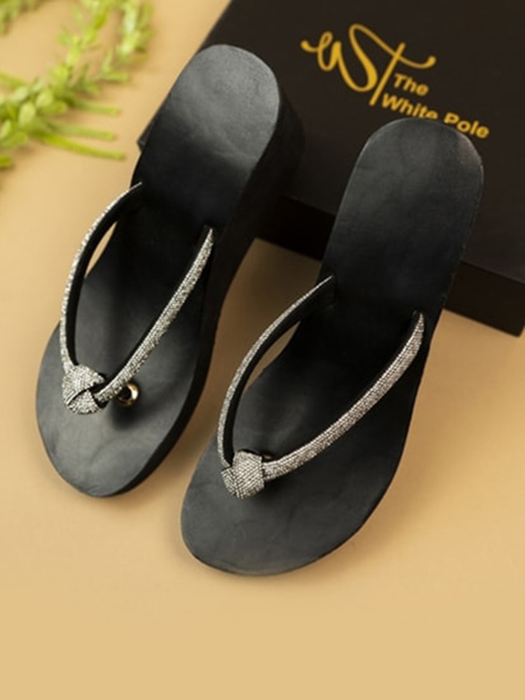 

THE WHITE POLE Embellished Open Toe Platform Heels, Black