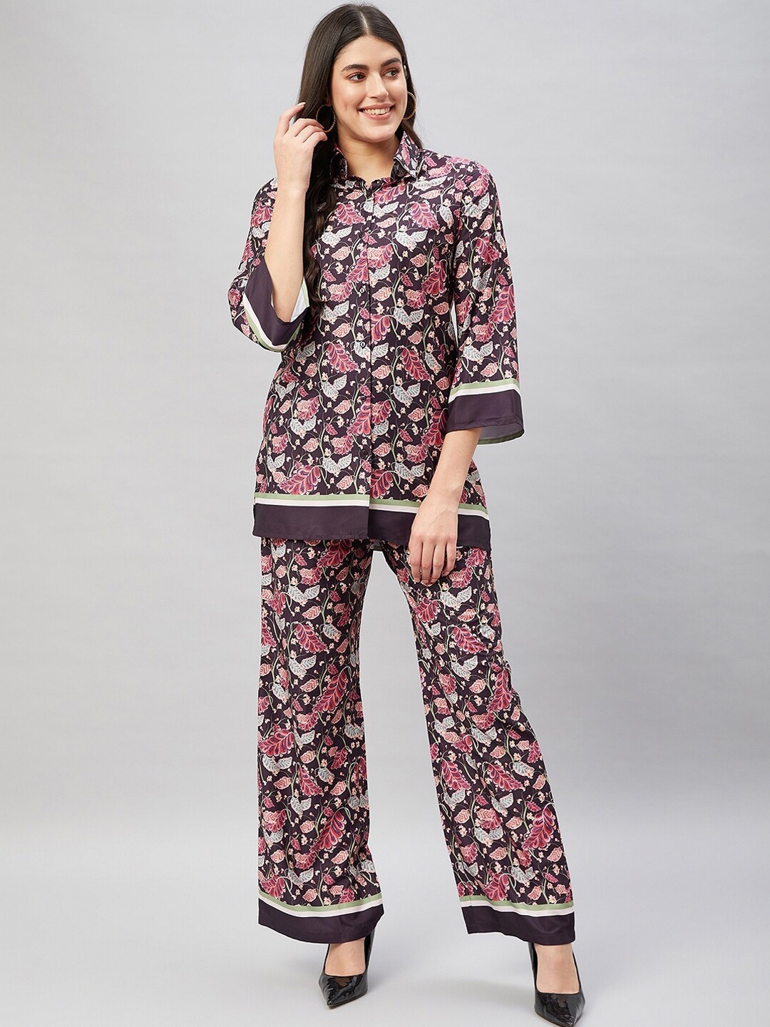 

Chemistry Printed Shirt-Collar Shirt With Trouser, Navy blue