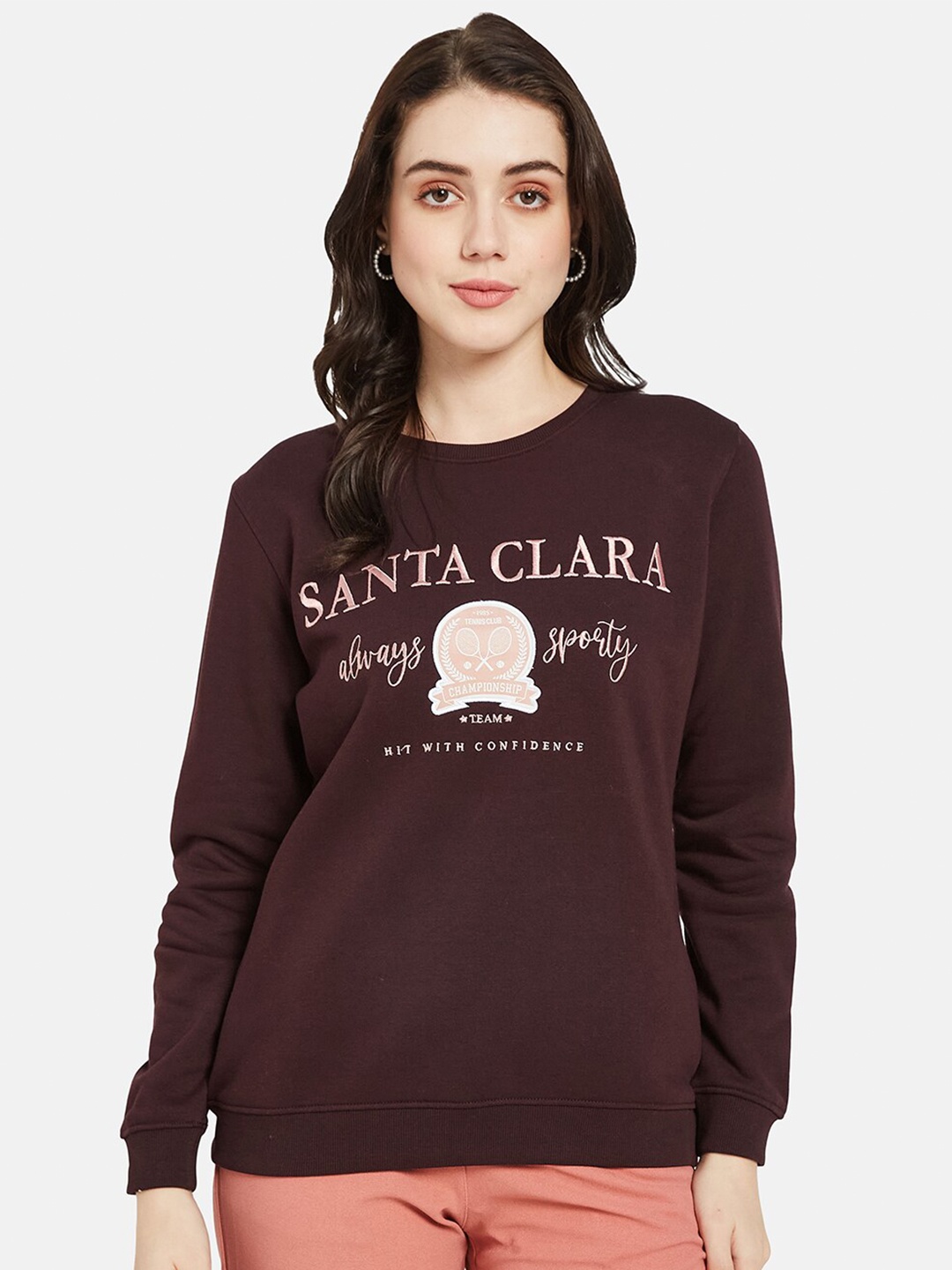 

METTLE Typography Printed Fleece Pullover, Maroon