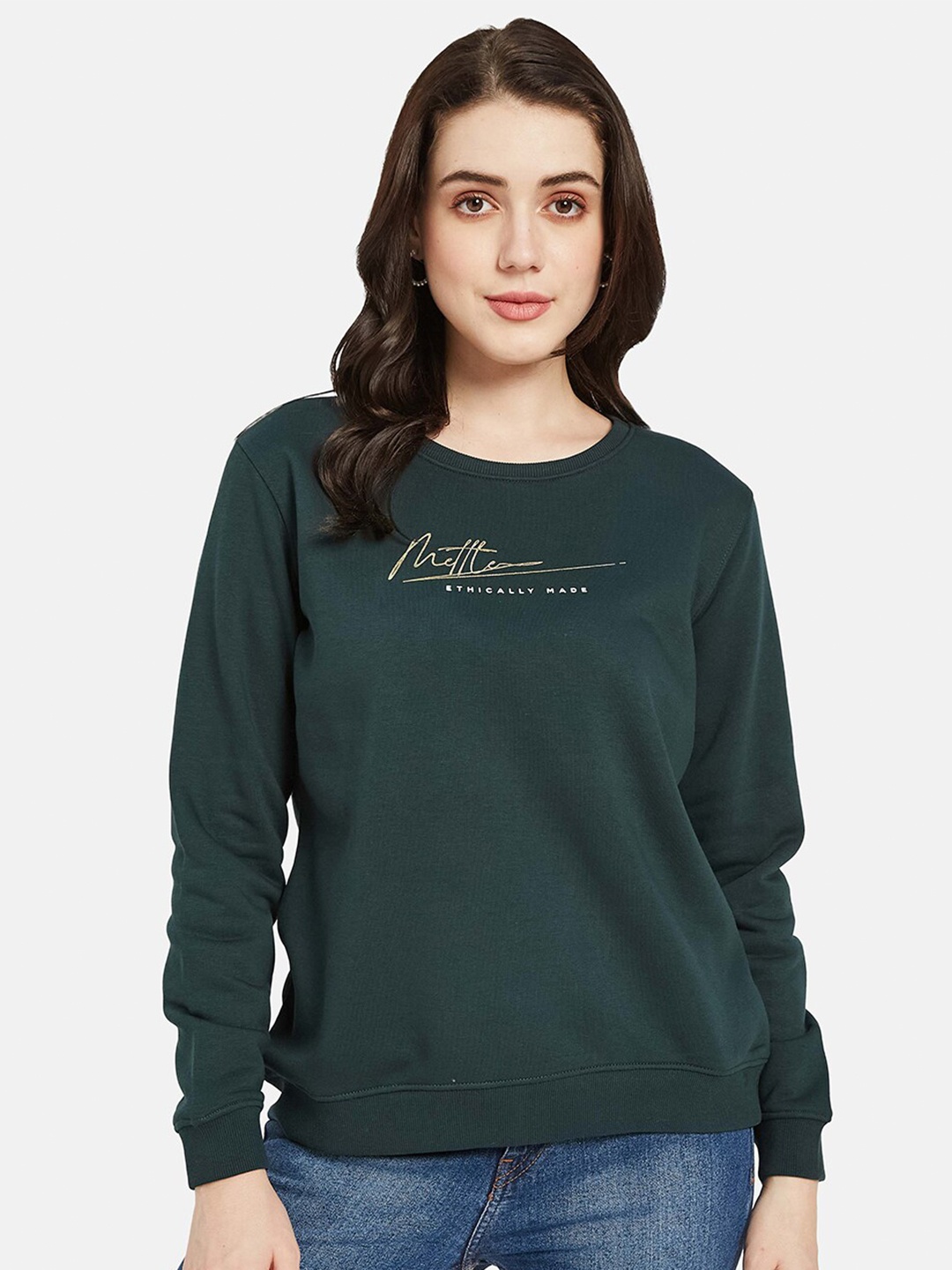 

METTLE Typography Printed Fleece Pullover, Green