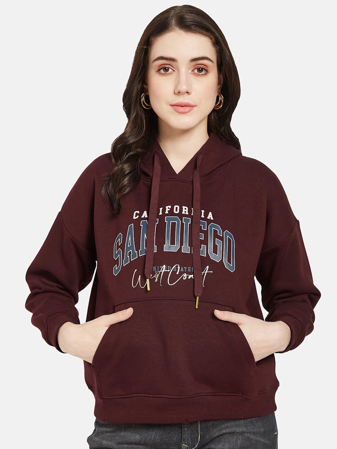 

METTLE Typography Printed Hooded Fleece Pullover Sweatshirt, Maroon