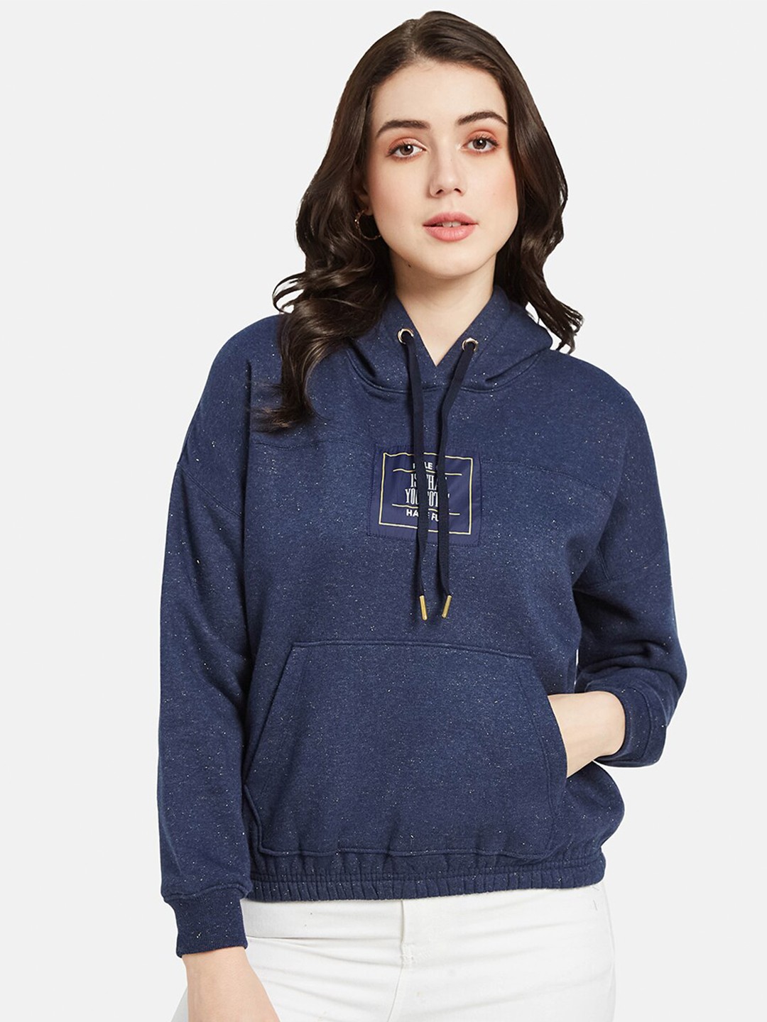 

METTLE Typography Printed Hooded Fleece Pullover, Blue