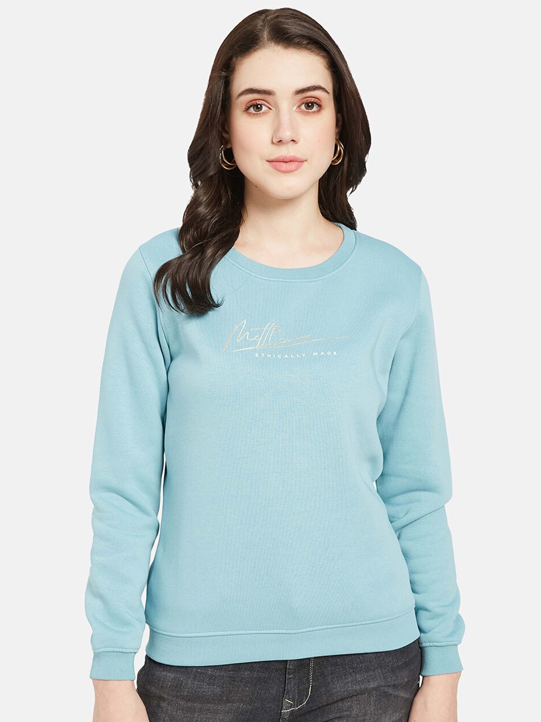 

METTLE Typography Printed Round Neck Fleece Sweatshirt, Blue
