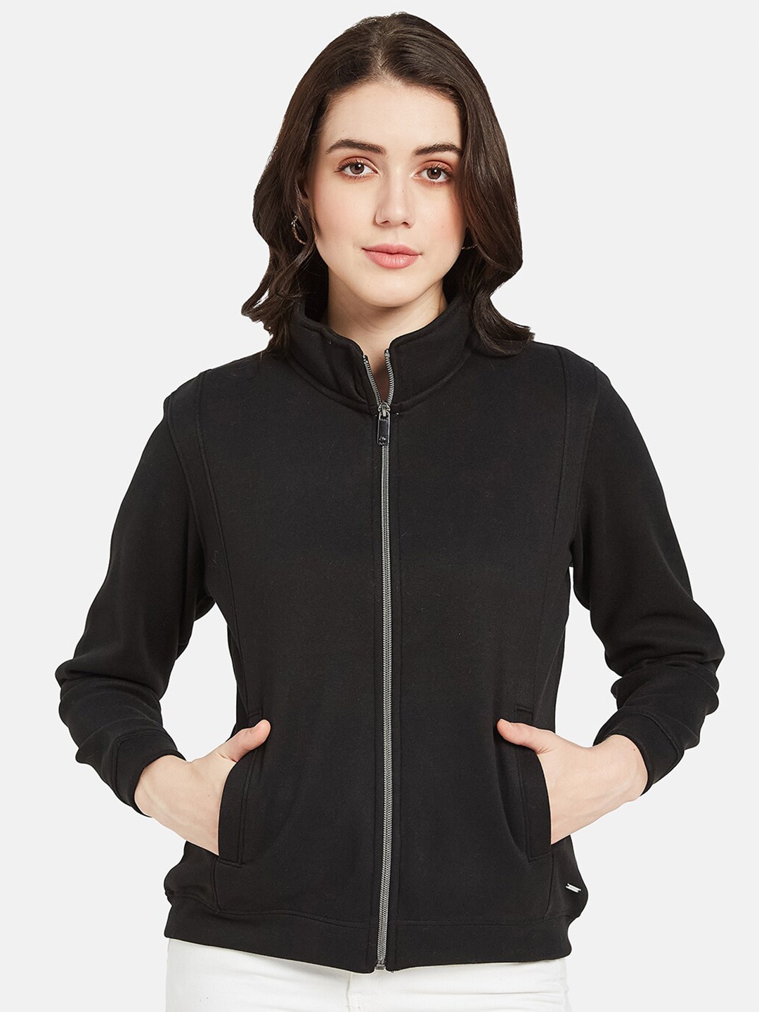 

METTLE Mock Collar Fleece Front Open Sweatshirt, Black