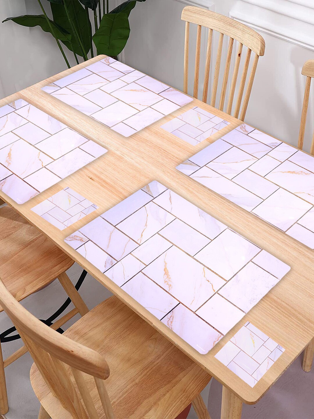 

Kuber Industries White & Cream 12-Pieces Printed Table Placemat & Coasters Set