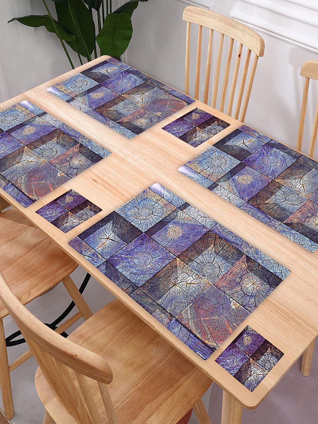 

Kuber Industries Blue 12-Pieces Printed Table Placemat & Coasters Set