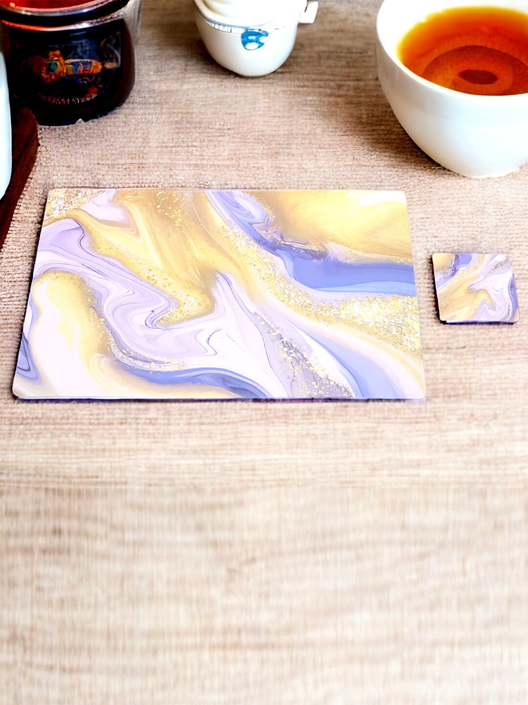 

Kuber Industries Yellow & Blue 12-Pieces Printed Table Placemat & Coasters Set