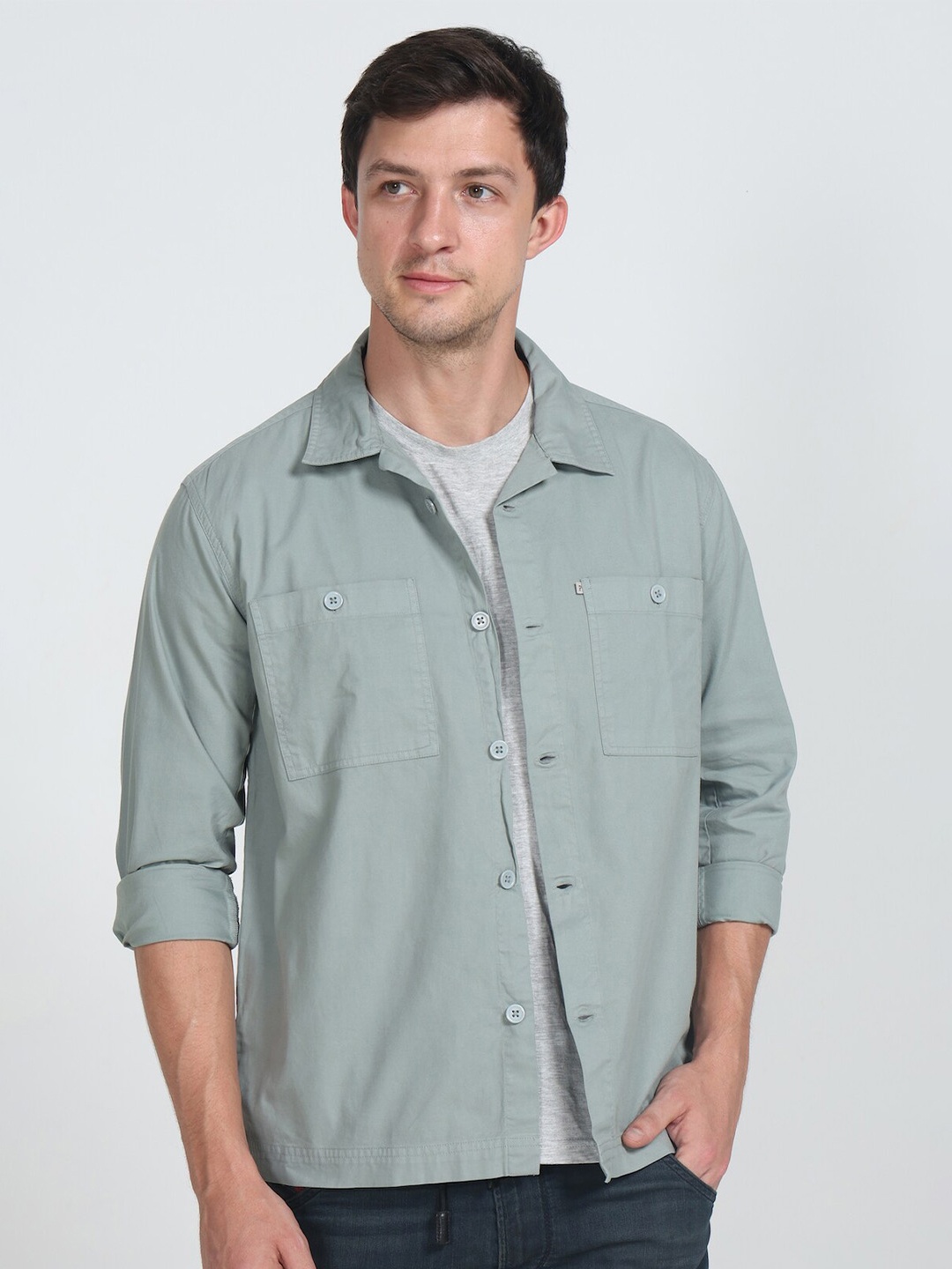 

POE Smart Spread Collar Slim Fit Pure Cotton Shirt, Grey