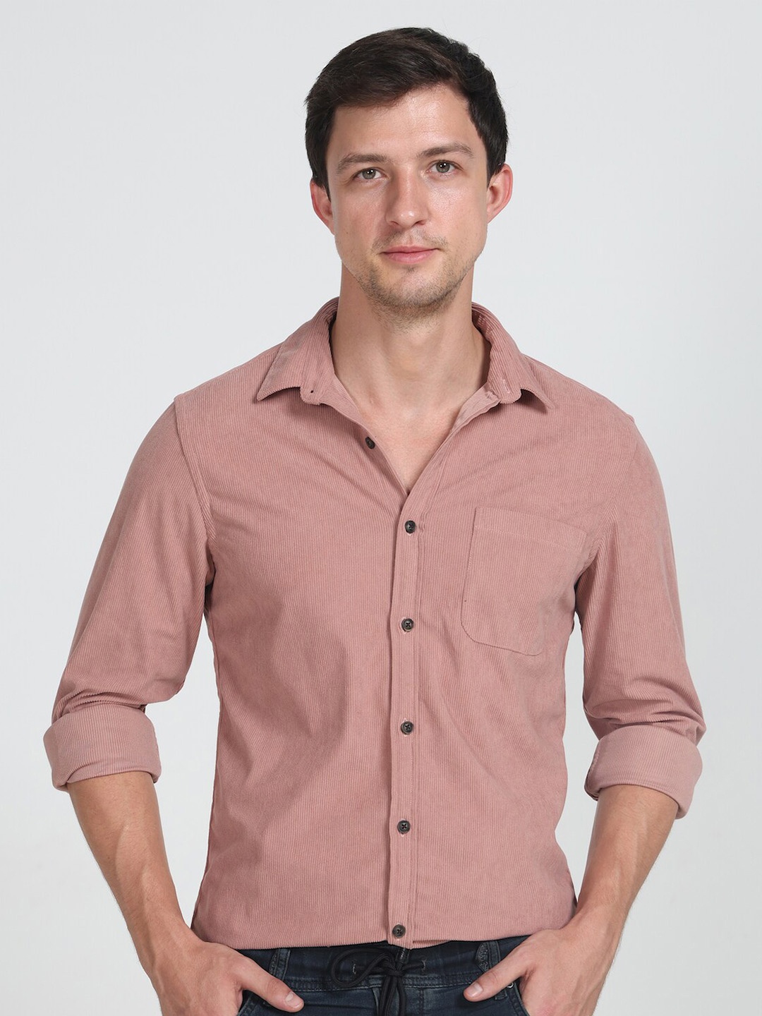 

POE Smart Slim Fit Corduroy Pure Cotton Casual Shirt, Pink