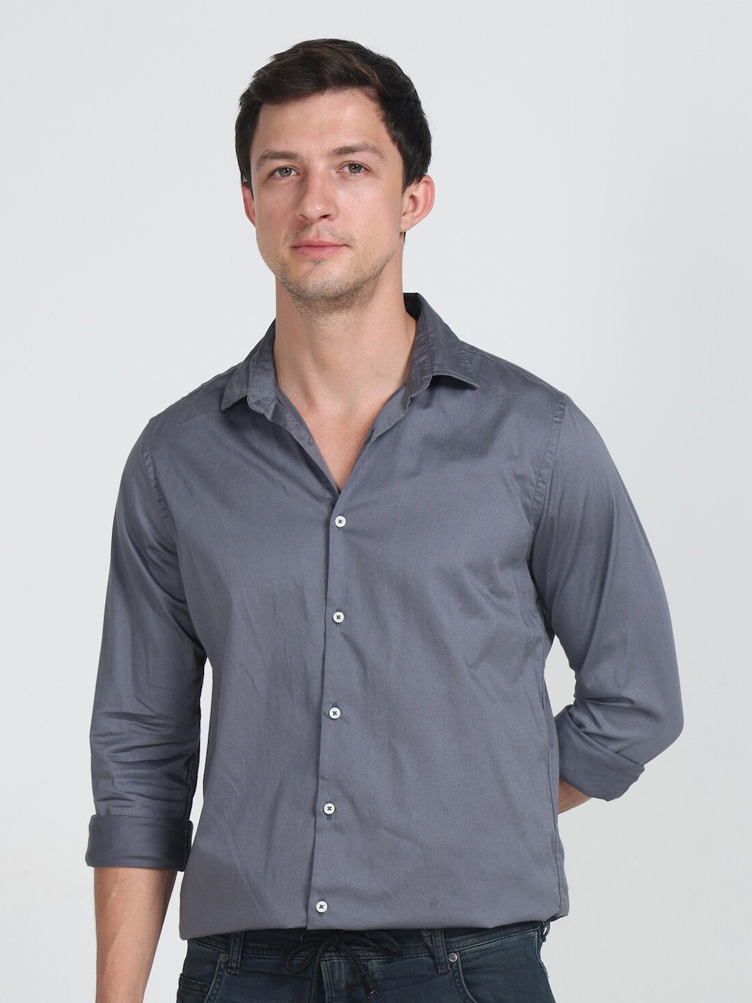 

POE Smart Slim Fit Pure Cotton Casual Shirt, Grey
