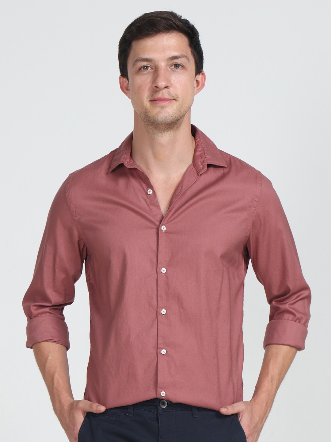 

POE Smart Slim Fit Spread Collar Pure Cotton Casual Shirt, Red