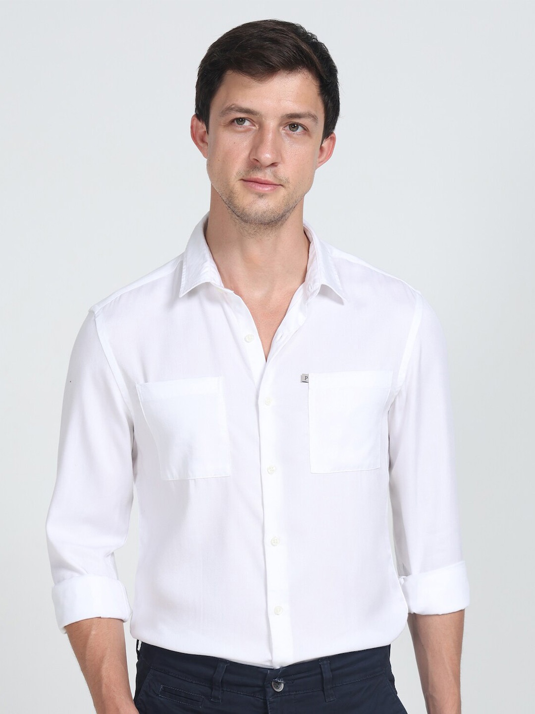 

POE Smart Slim Fit Spread Collar Casual Shirt, White