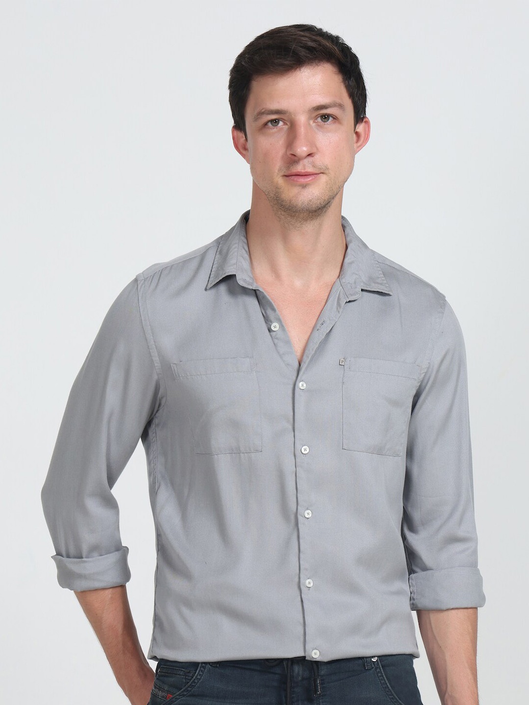 

POE Smart Slim Fit Spread Collar Casual Shirt, Grey