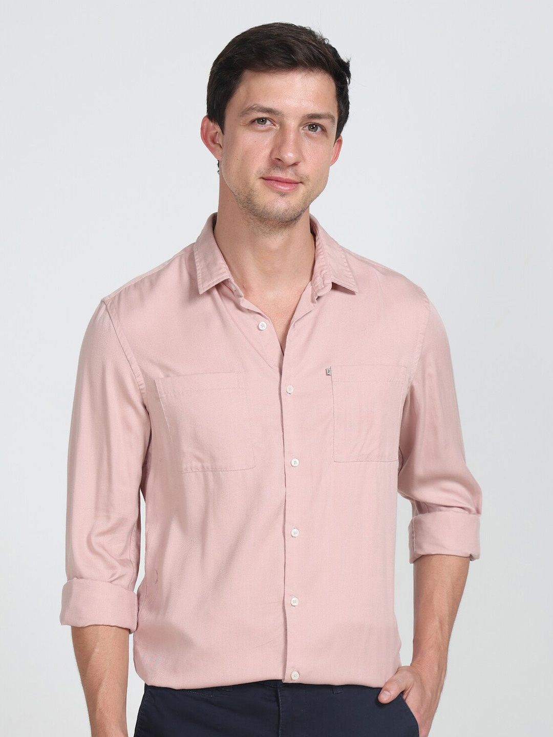 

POE Smart Slim Fit Spread Collar Casual Shirt, Pink