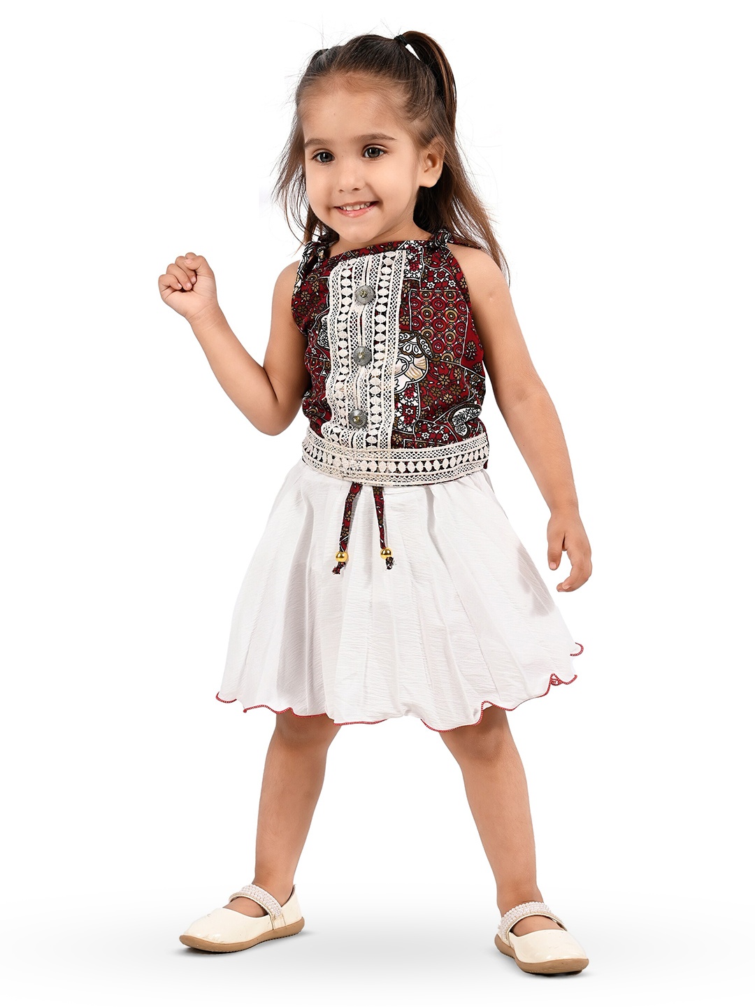 

BAESD Girls Printed Lace Detail Top with Skirt, Maroon