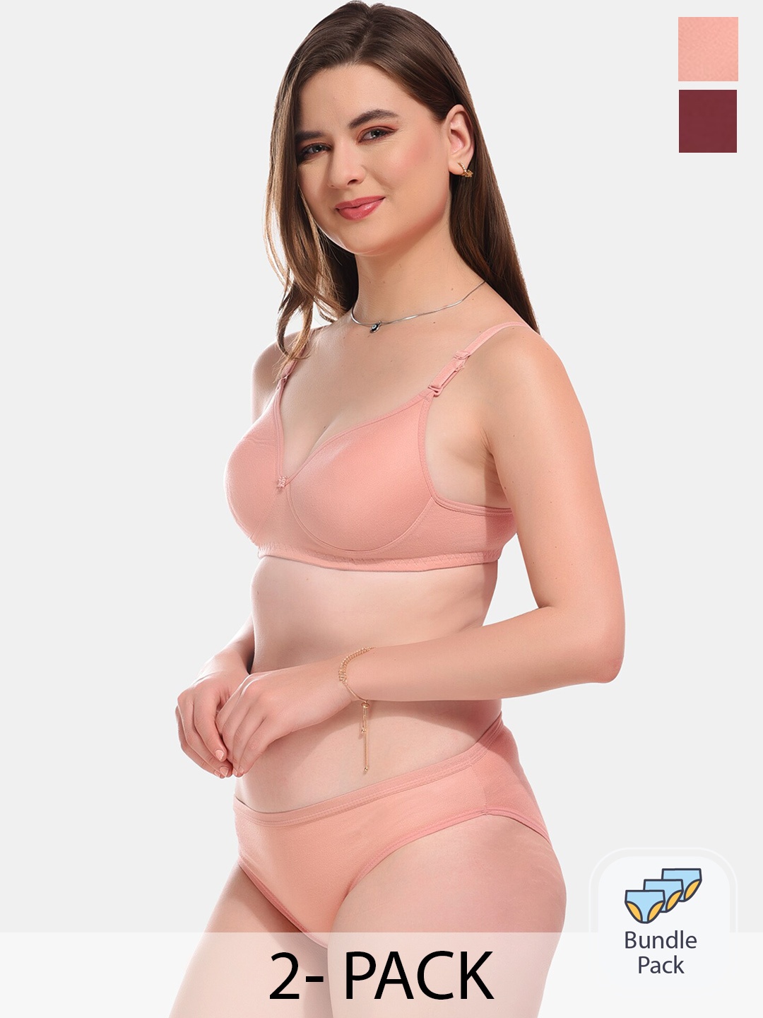 

ESOROUCHA Pack Of 2 Lightly Padded Lingerie Set, Pink