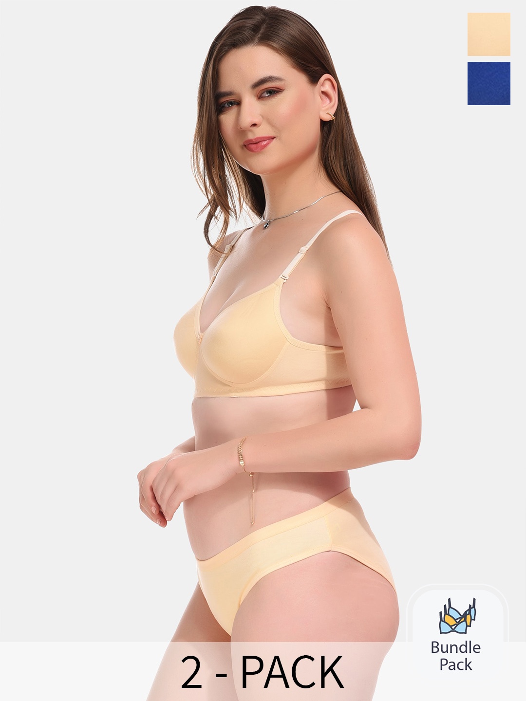 

ESOROUCHA Pack Of 2 Lightly Padded Lingerie Set, Cream