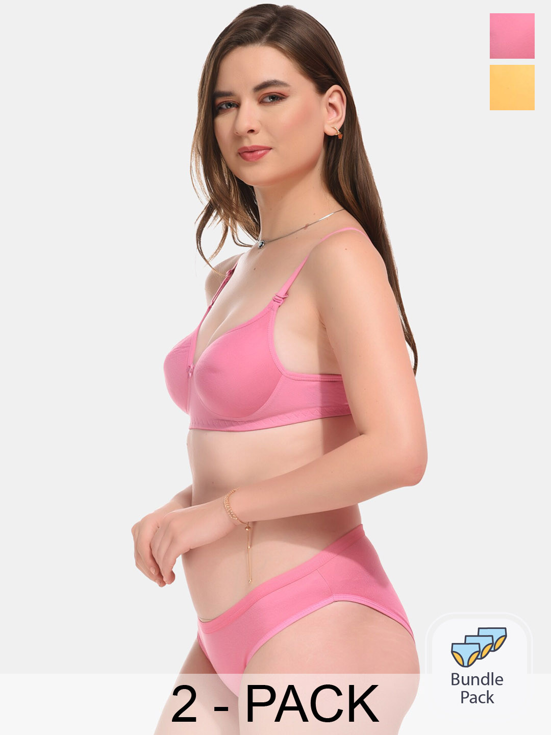 

ESOROUCHA Pack Of 2 Lightly Padded Lingerie Set, Yellow