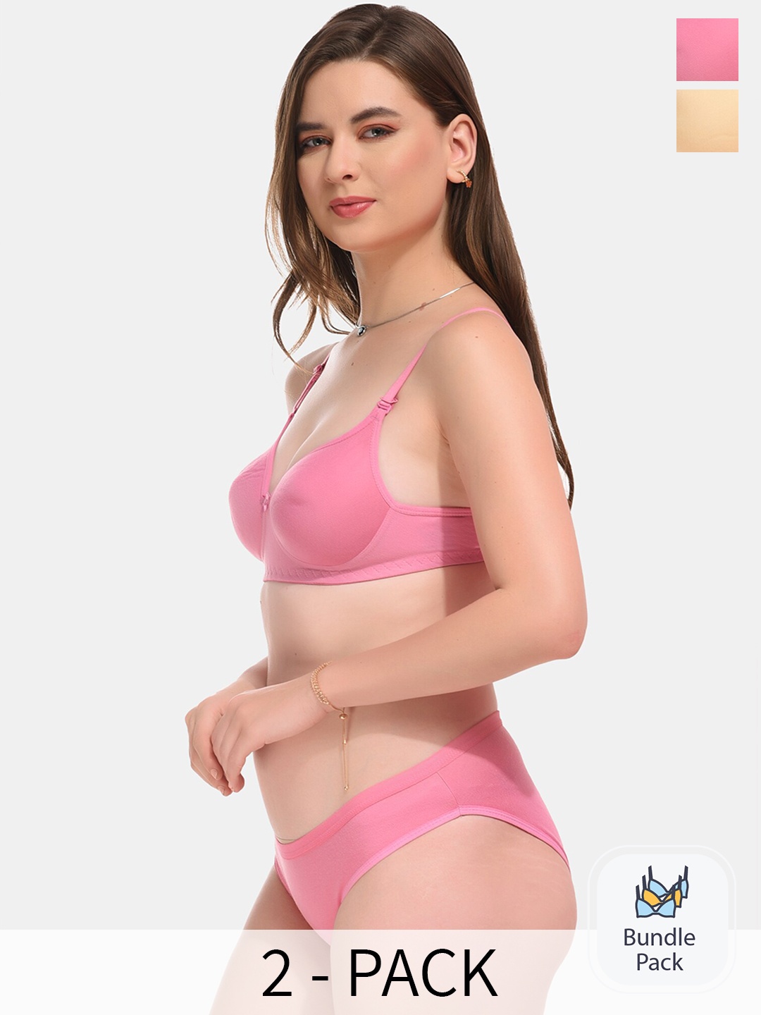 

ESOROUCHA Pack Of 2 Lightly Padded Mid-Rise Lingerie Set, Cream