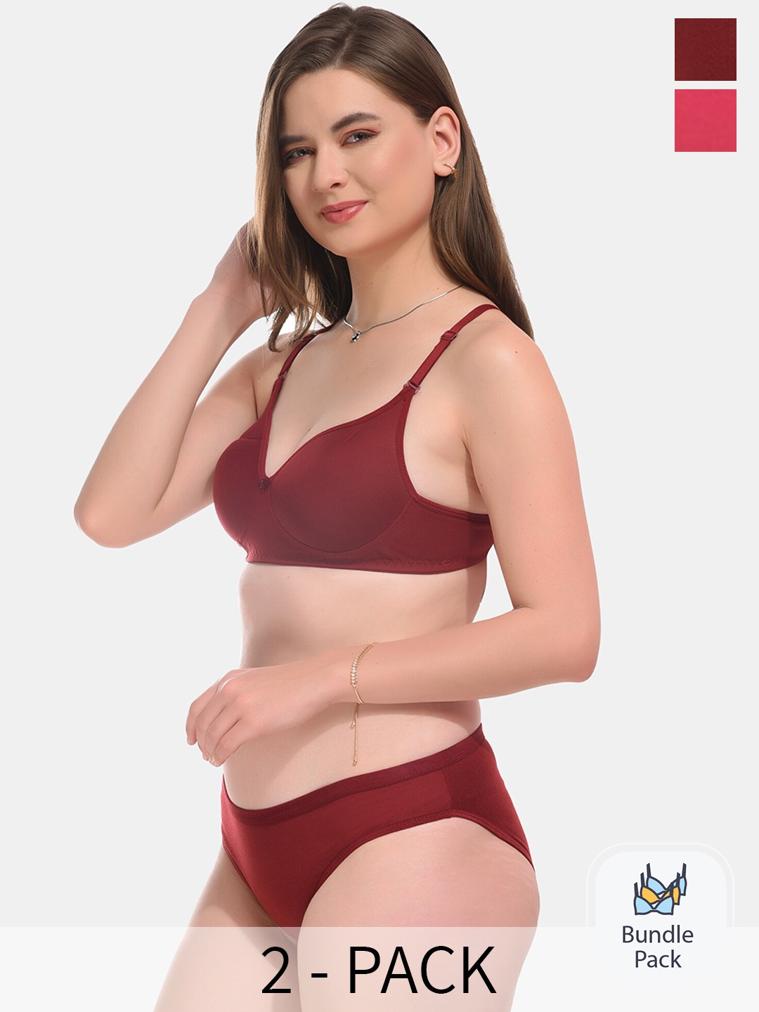 

ESOROUCHA Pack Of 2 Lightly Padded Lingerie Set, Red
