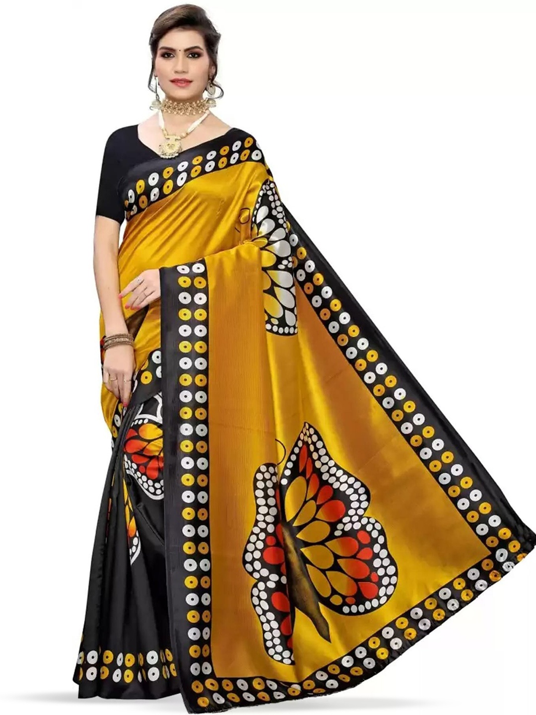 

KALINI Ethnic Motifs Printed Saree, Black