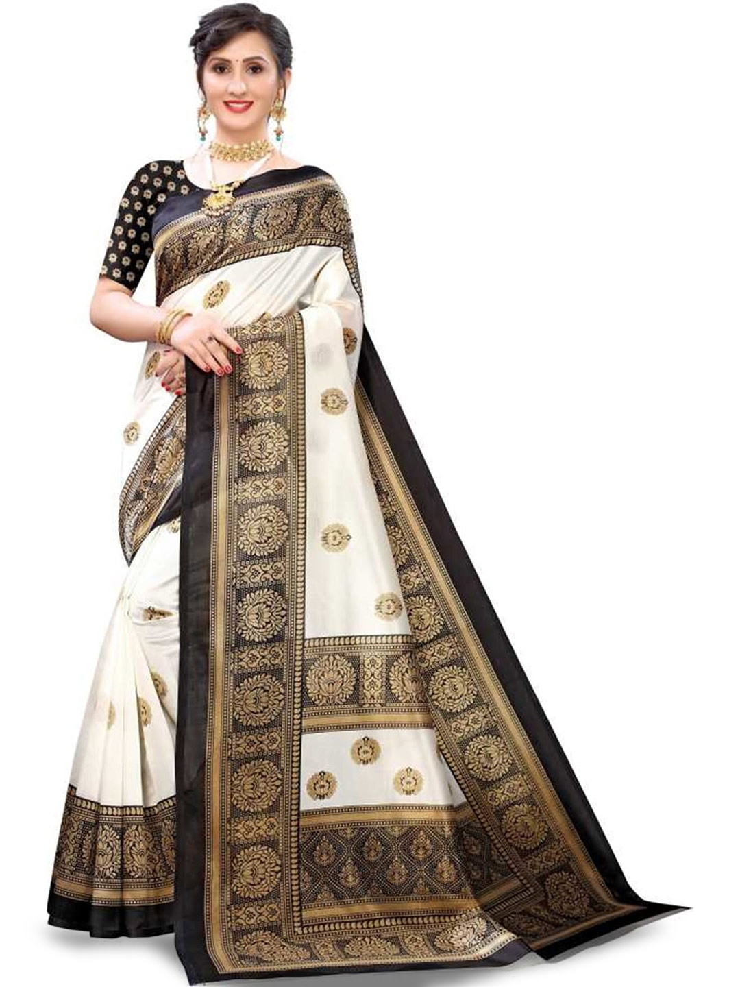 

KALINI Ethnic Motifs Printed Saree, White