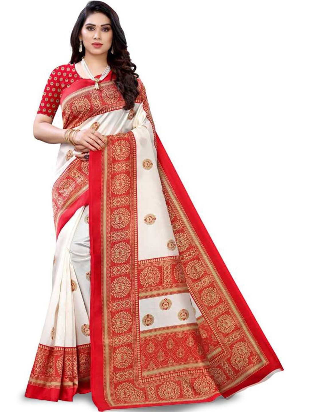 

KALINI Ethnic Motifs Printed Saree, Red