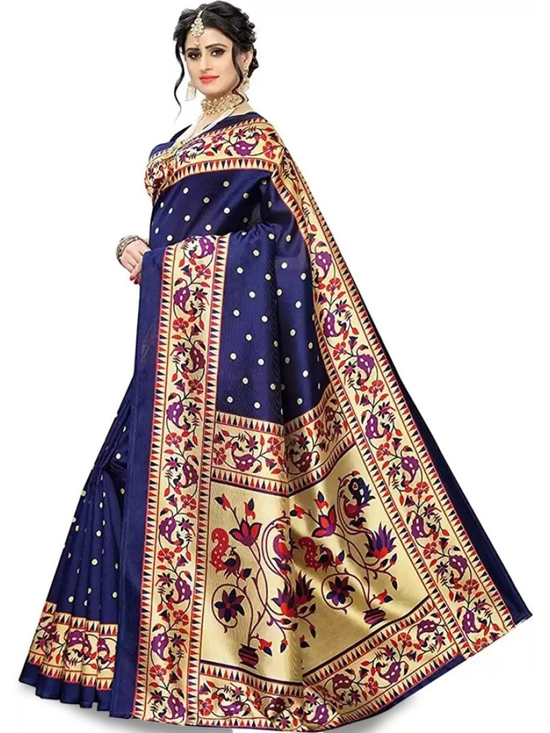 

KALINI Geometric Woven Design Zari Banarasi Saree, Navy blue