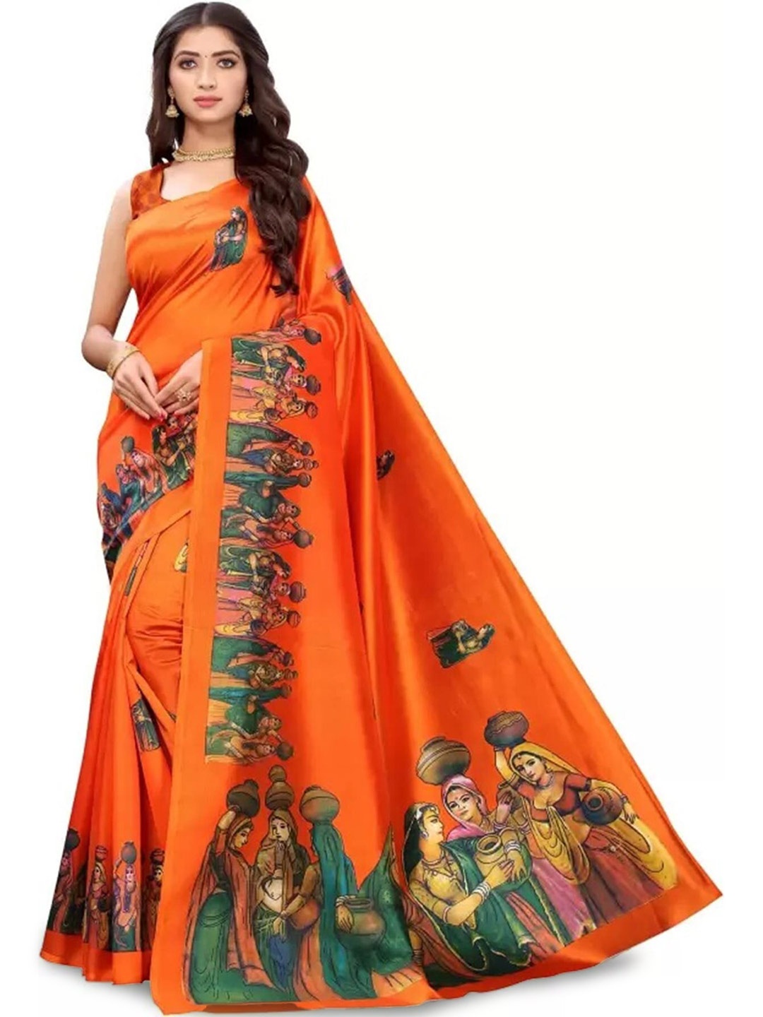 

KALINI Ethnic Motifs Printed Art Silk Saree, Orange