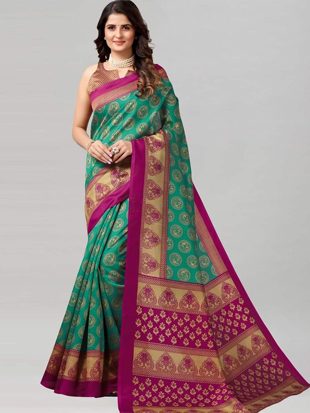 

KALINI Ethnic Motifs Printed Banarasi Saree, Green