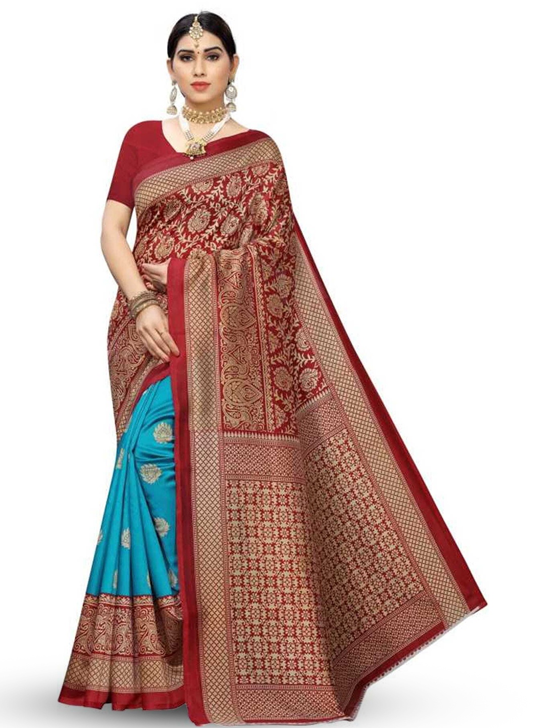 

KALINI Ethnic Motifs Printed Banarasi Saree, Blue
